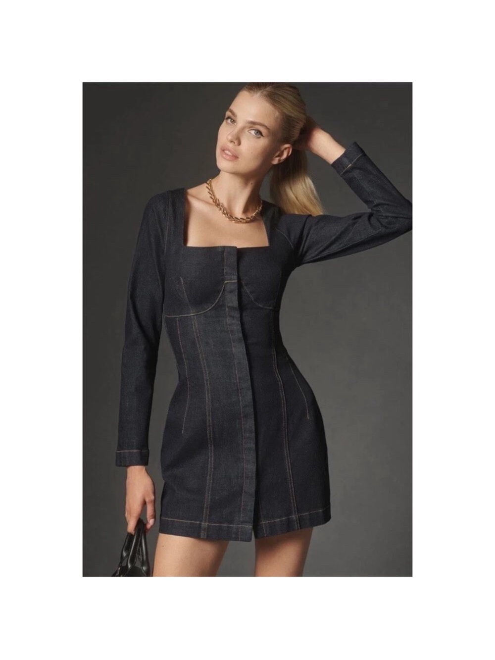 Anthropologie Sovere Dusk Denim Mini Dress Ink Blue NWT Size Large